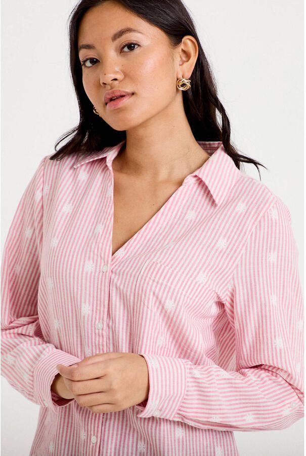 Cache gestreepte blouse met borduursels roze - Foto 2