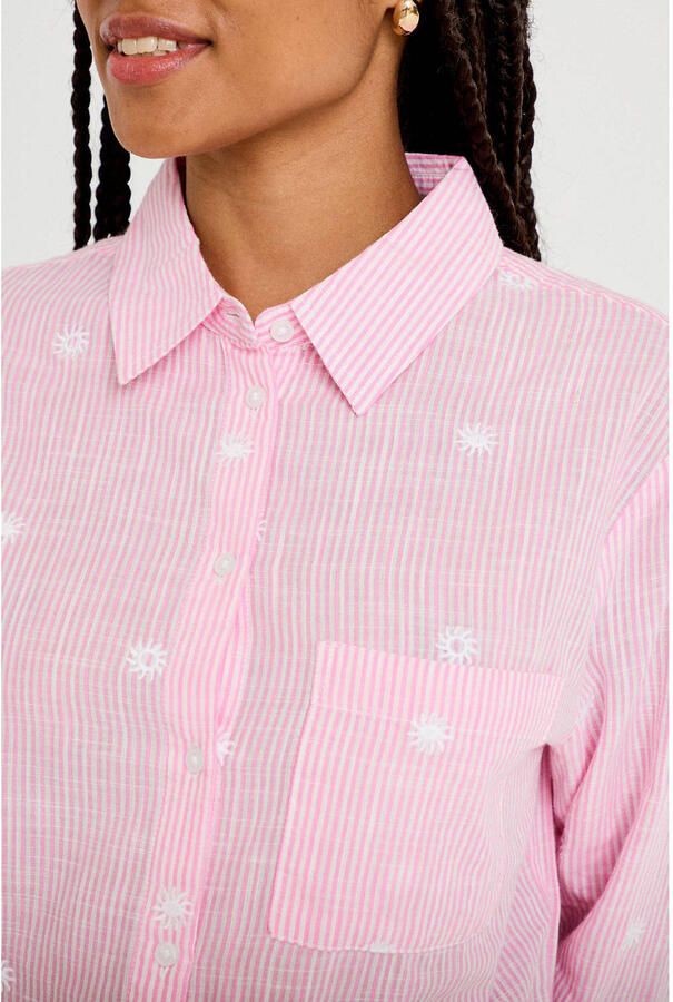 Cache gestreepte blouse met borduursels roze - Foto 2