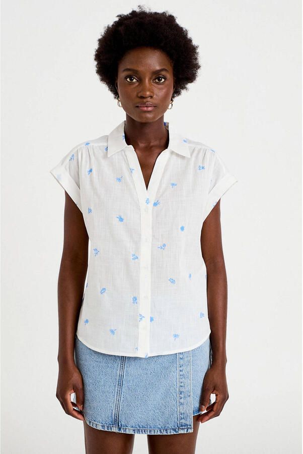 Cache gestreepte blouse met borduursels wit