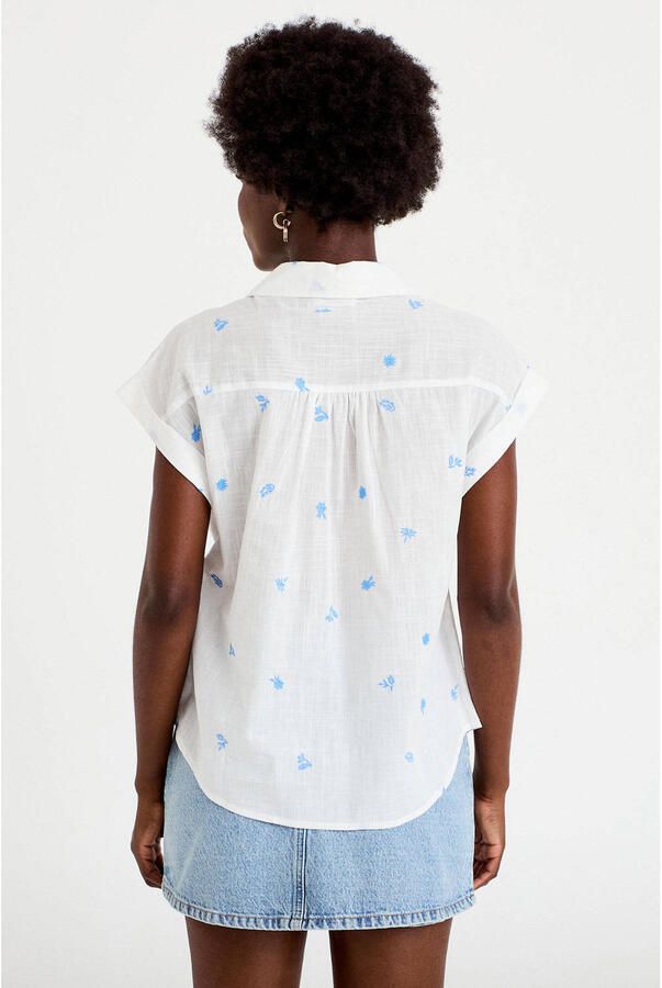 Cache gestreepte blouse met borduursels wit - Foto 2