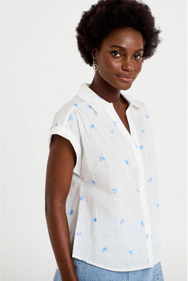 Cache gestreepte blouse met borduursels wit - Foto 3