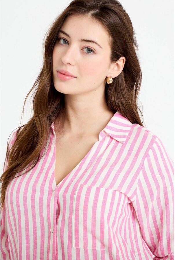 Cache gestreepte blouse met linnen roze - Foto 2