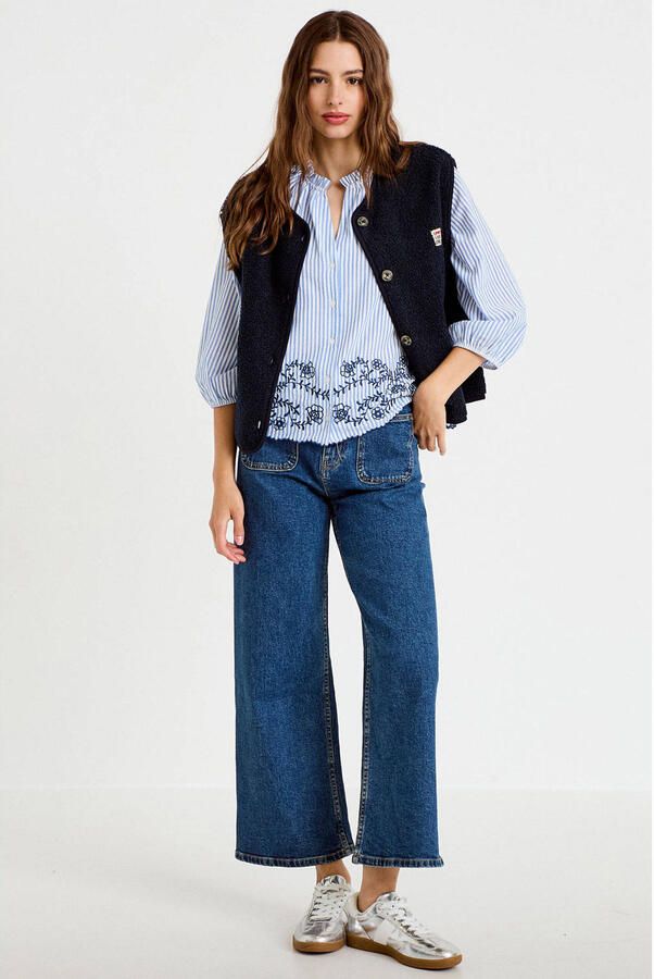 Cache gestreepte blouse met ruches blauw - Foto 3