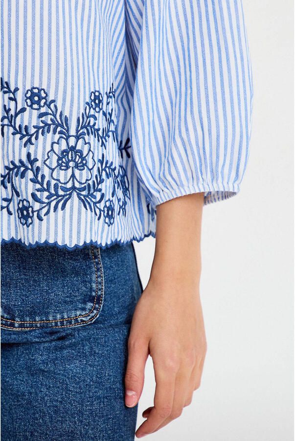 Cache gestreepte blouse met ruches blauw - Foto 2