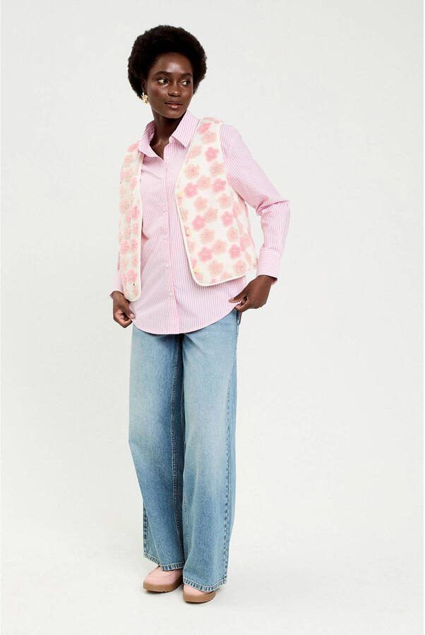 Cache gestreepte blouse roze - Foto 3