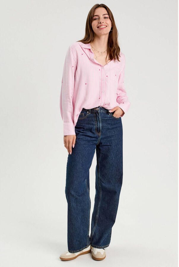 Cache gestreepte blouse roze - Foto 3