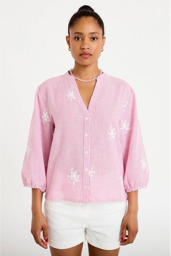 Cache gestreepte blouse roze