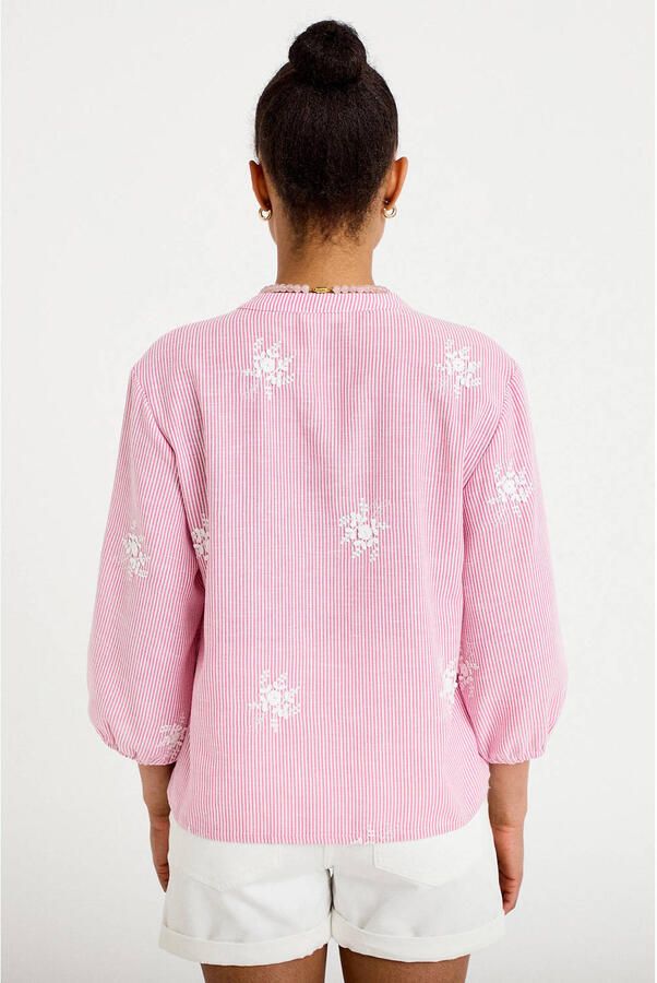 Cache gestreepte blouse roze - Foto 2