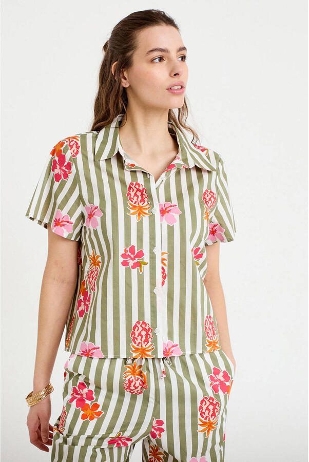 Cache gestreepte gebloemde blouse groen