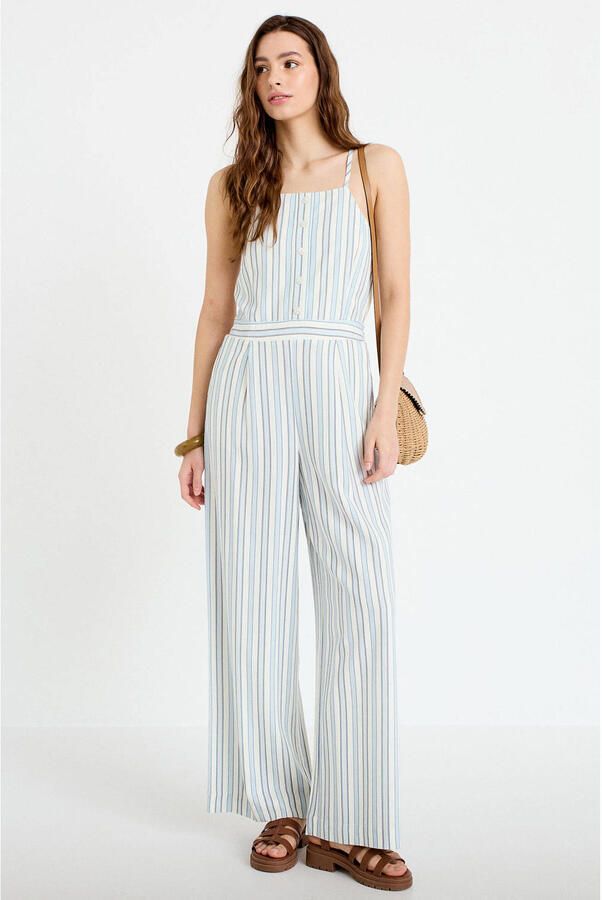 Cache gestreepte jumpsuit linnen ecru