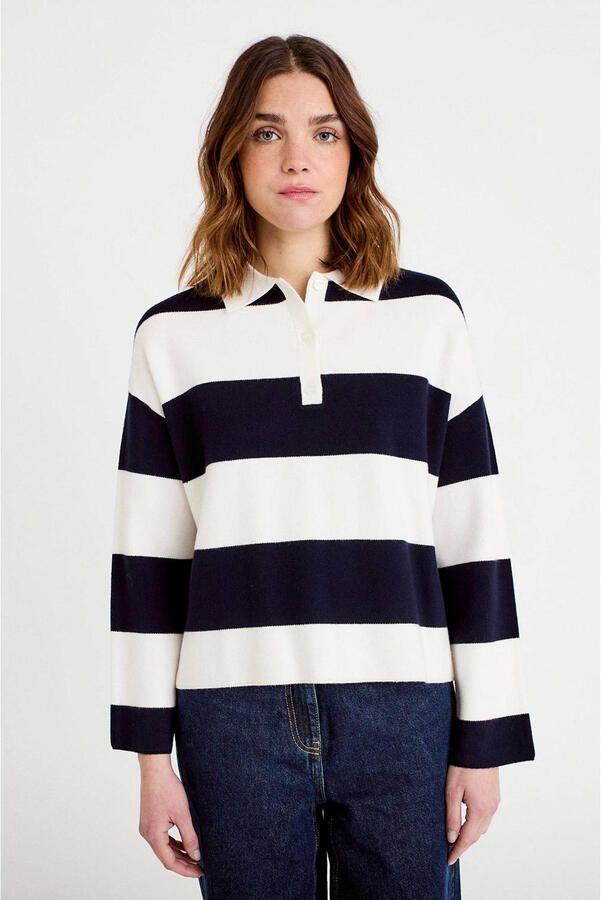 Cache gestreepte top donkerblauw