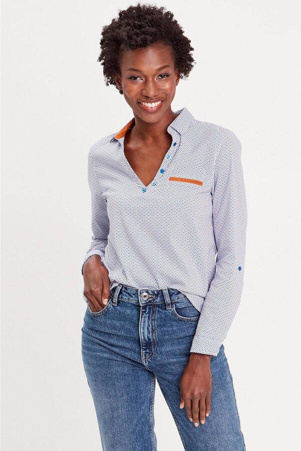 Cache geweven blousetop met grafische print blauw roodbruin - Foto 2