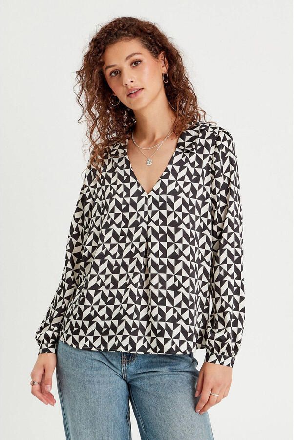 Cache geweven blousetop met grafische print en plooien