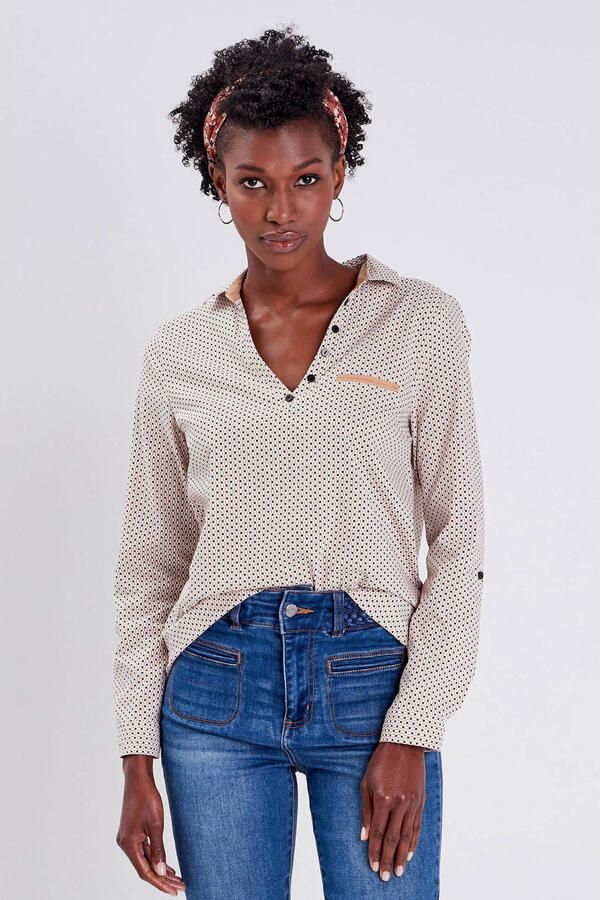 Cache geweven blousetop met grafische print wit beige zwart