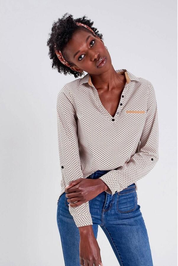 Cache geweven blousetop met grafische print wit beige zwart - Foto 2