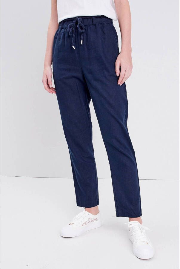 Cache high waist straight fit broek met linnen donkerblauw