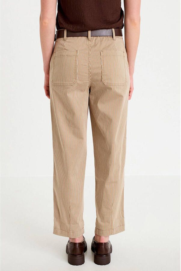 Cache high waist straight leg gestreepte cropped broek beige - Foto 2