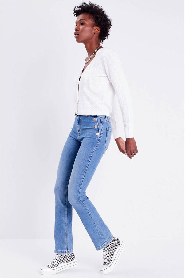 Cache high waist straight leg jeans denim double stone