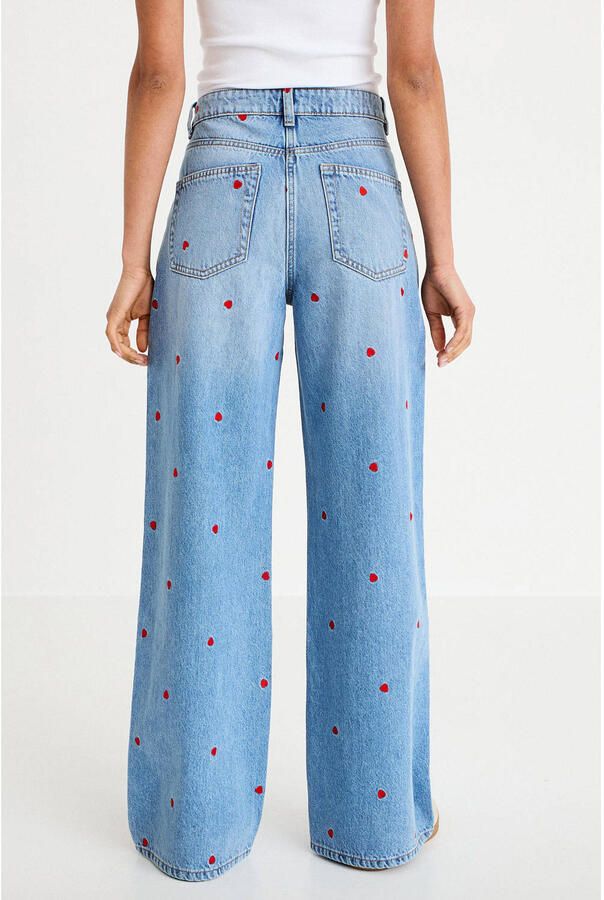 Cache high waist wide leg jeans met borduursels en hartjes mediumblauw - Foto 2