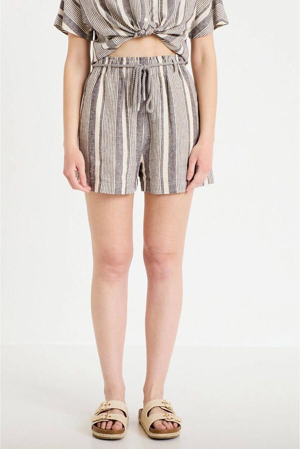 Cache high waist casual short met linnen grijs ecru