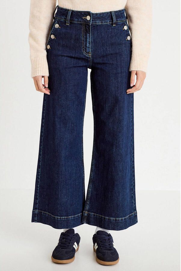 Cache high waist cropped jeans dark blue denim