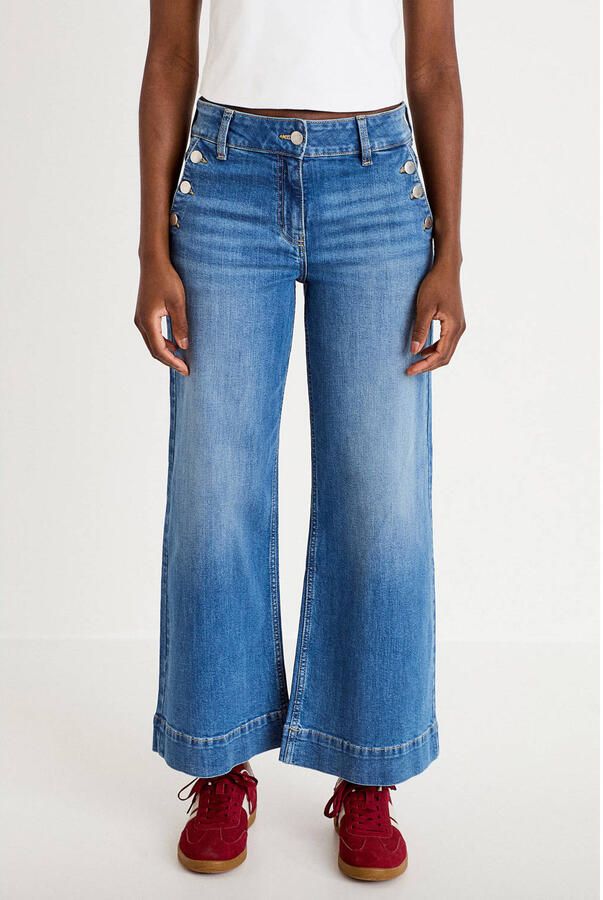 Cache high waist cropped jeans medium blue denim