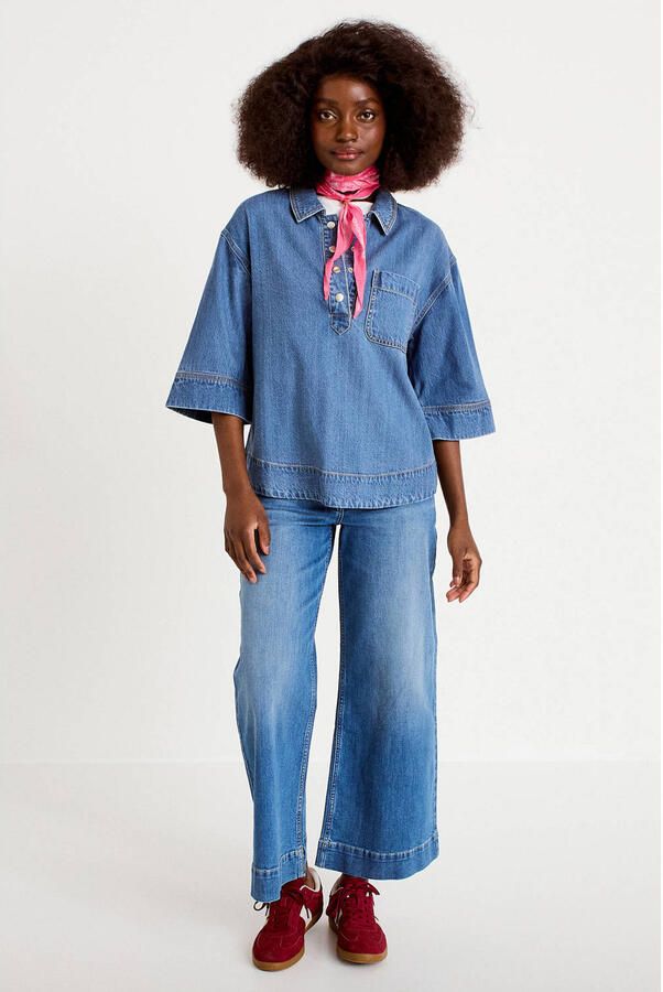 Cache high waist cropped jeans medium blue denim - Foto 3