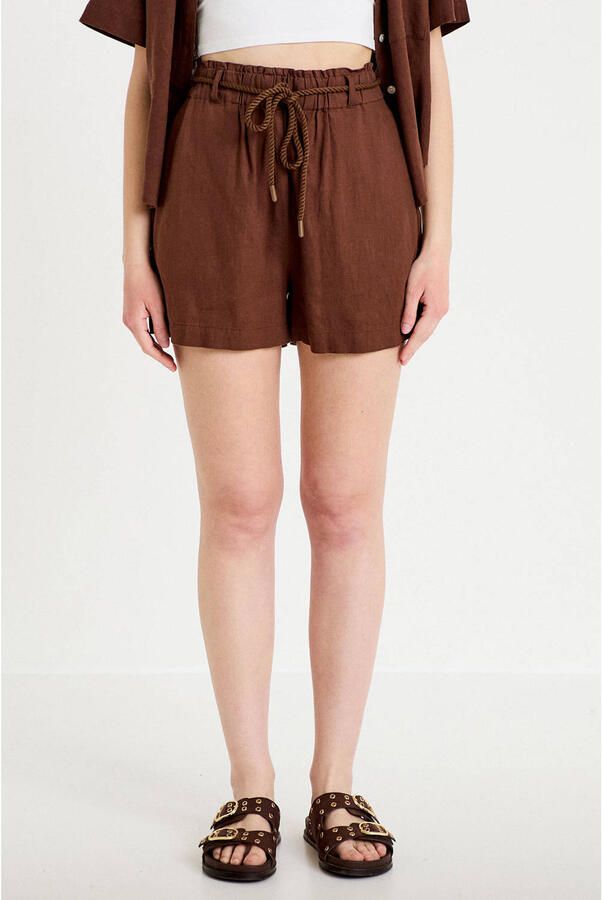 Cache high waist short met linnen bruin