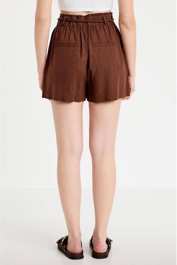 Cache high waist short met linnen bruin - Foto 2