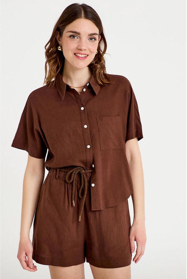 Cache high waist short met linnen bruin - Foto 3