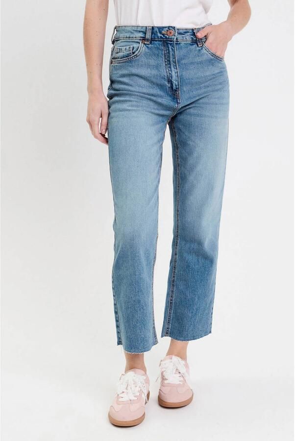 Cache high waist straight leg jeans medium blue