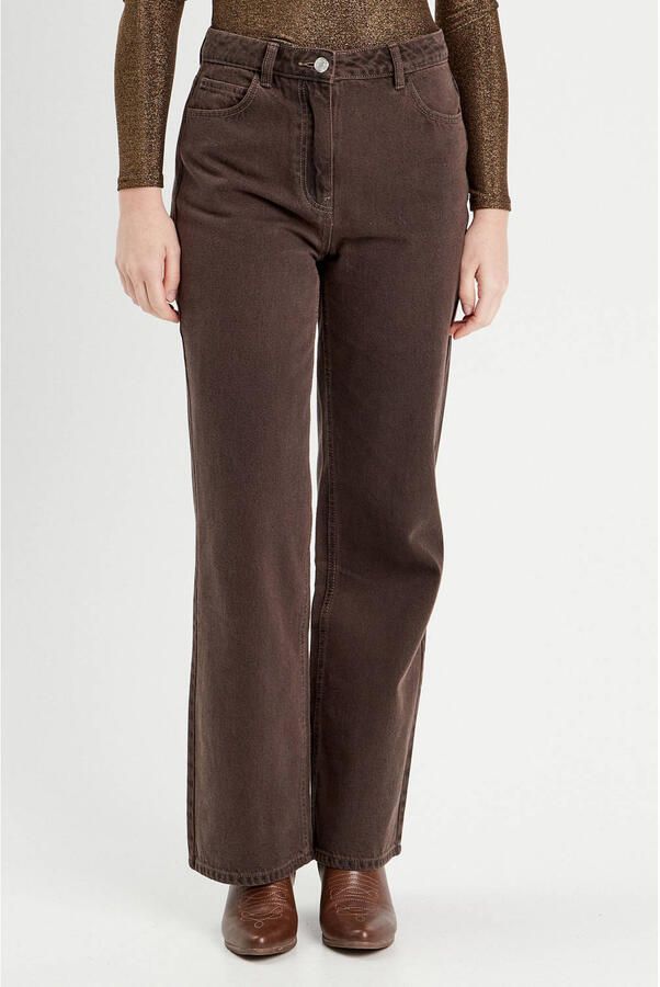 Cache high waist wide leg jeans donkerbruin