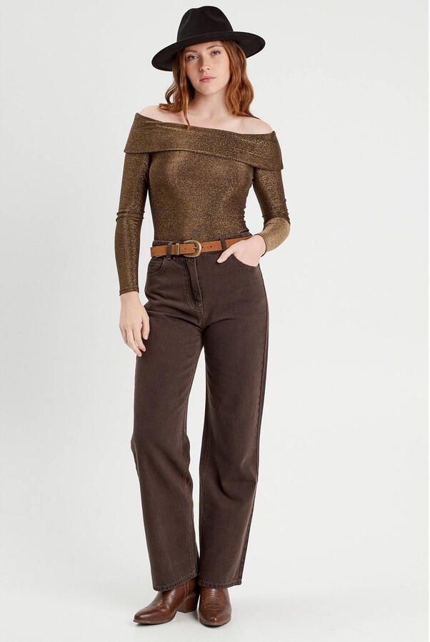 Cache high waist wide leg jeans donkerbruin - Foto 2