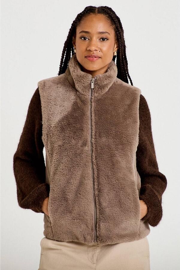 Cache imitatiebont bodywarmer taupe