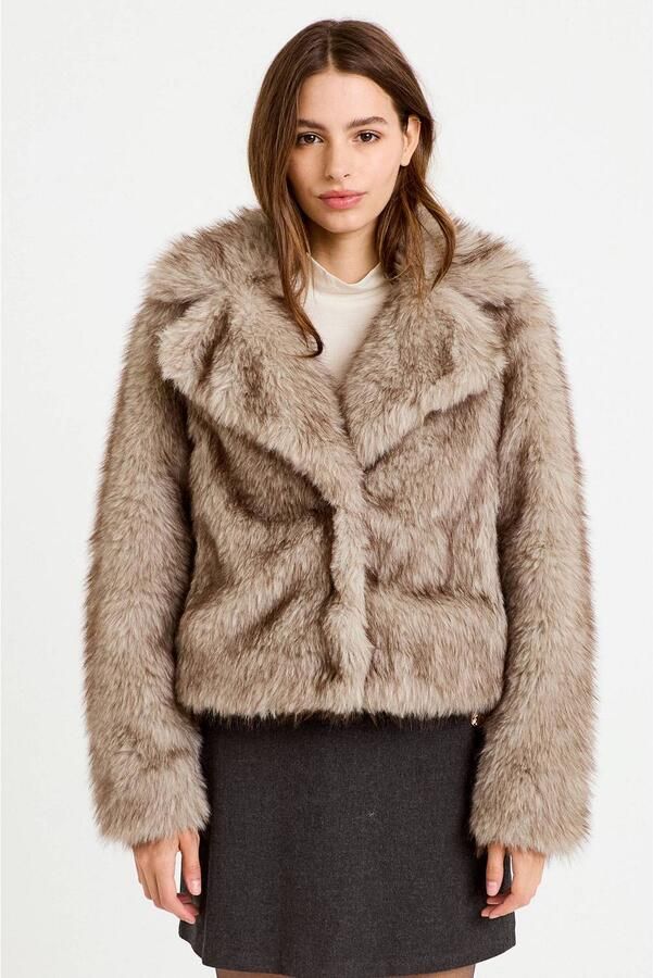 Cache imitatiebont faux fur jas taupe