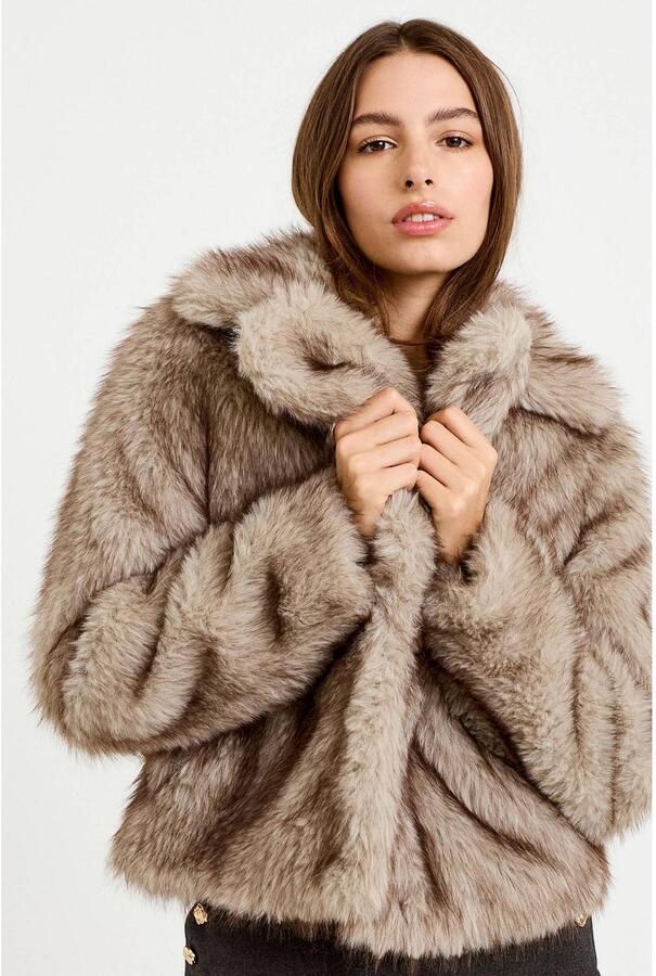 Cache imitatiebont faux fur jas taupe - Foto 3