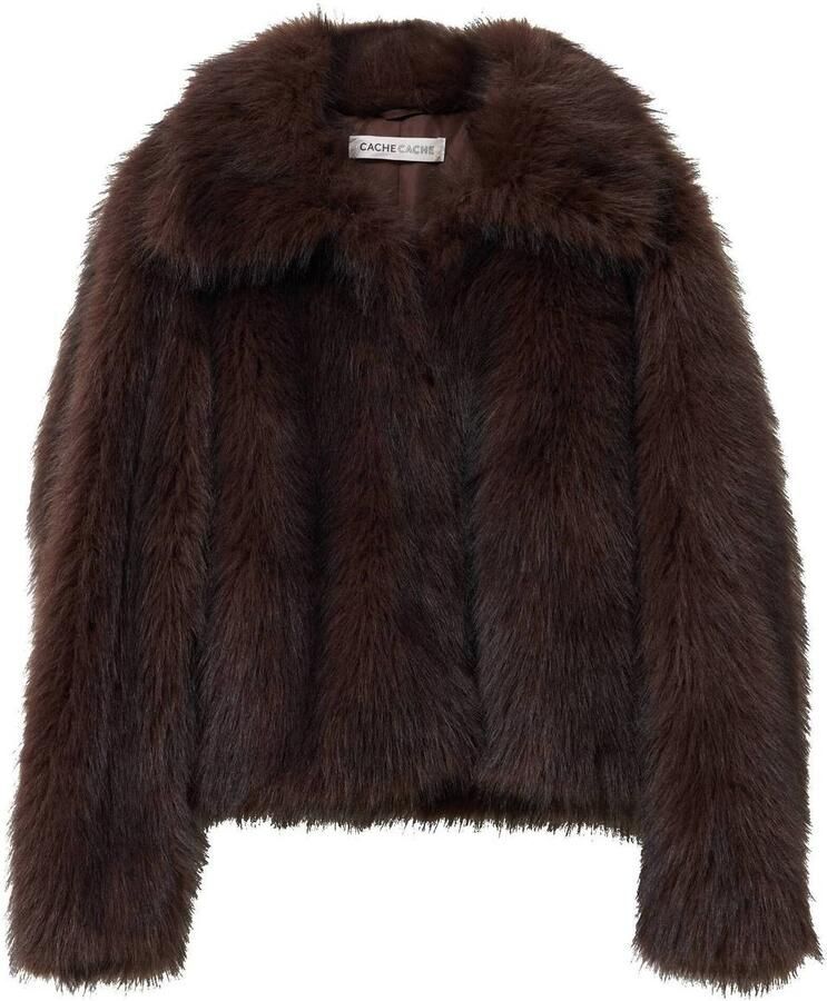 Cache imitatiebont winter faux fur jas donkerbruin