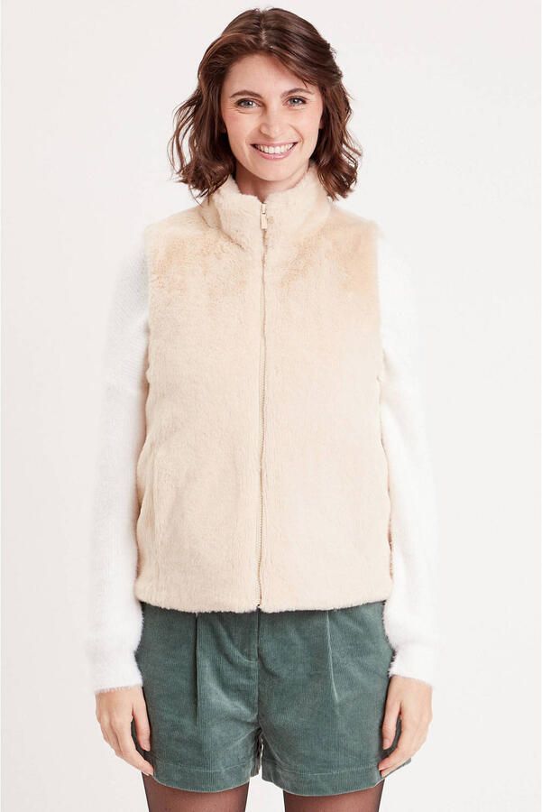 Cache imitatiebonten bodywarmer ecru