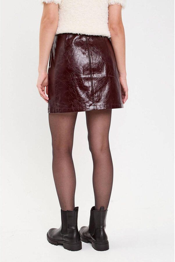 Cache imitatieleren rok donkerrood - Foto 3