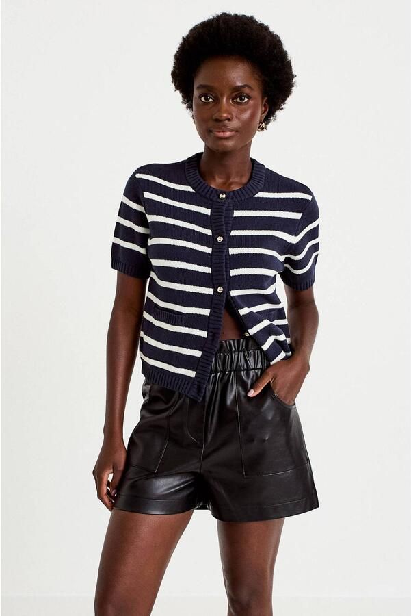 Cache imitatieleren wide leg casual short met ruches zwart - Foto 3