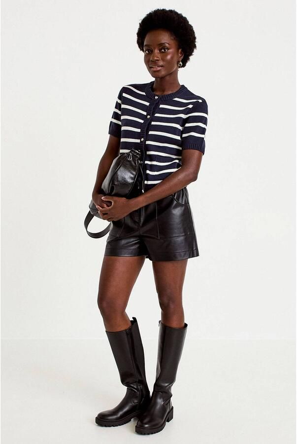 Cache imitatieleren wide leg casual short met ruches zwart - Foto 2