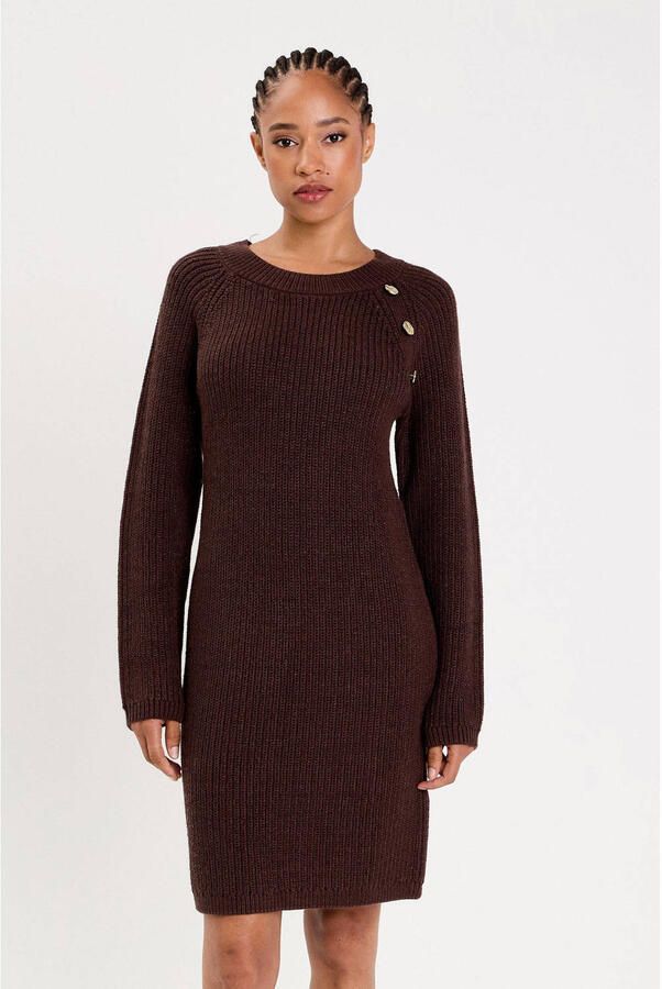 Cache jurk met glitter donkerbruin