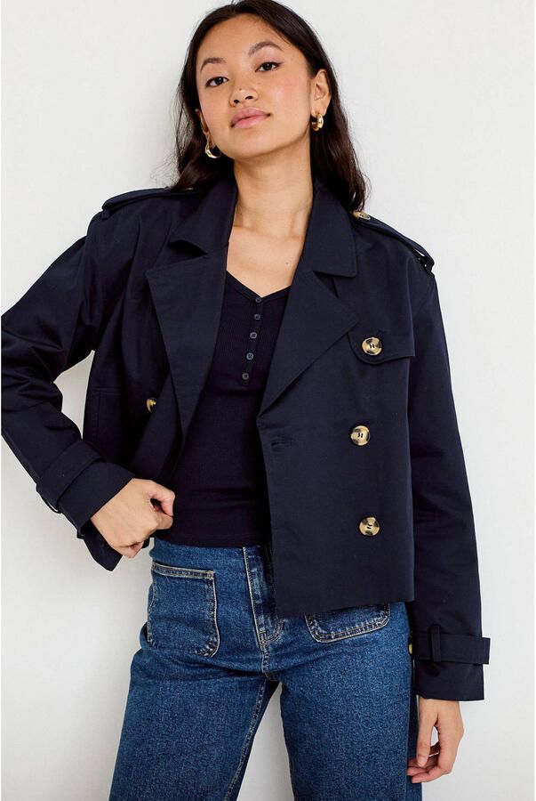 Cache katoenen trenchcoat marineblauw