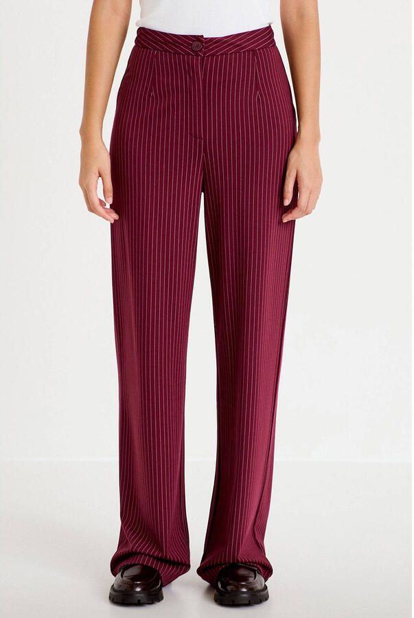 Cache loose fit casual broek met krijtstreep donkerrood