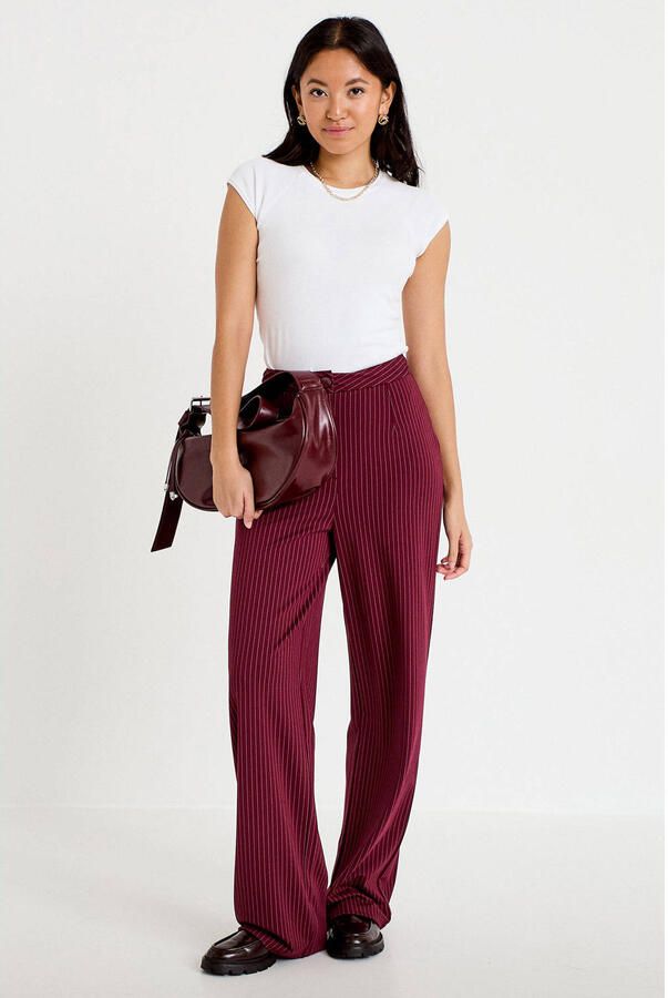 Cache loose fit casual broek met krijtstreep donkerrood - Foto 2