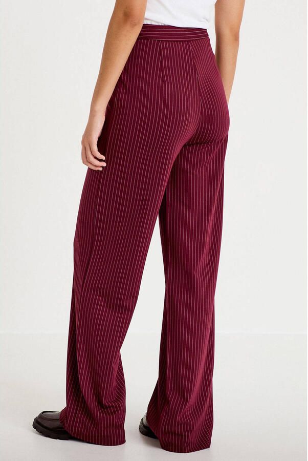 Cache loose fit casual broek met krijtstreep donkerrood - Foto 3