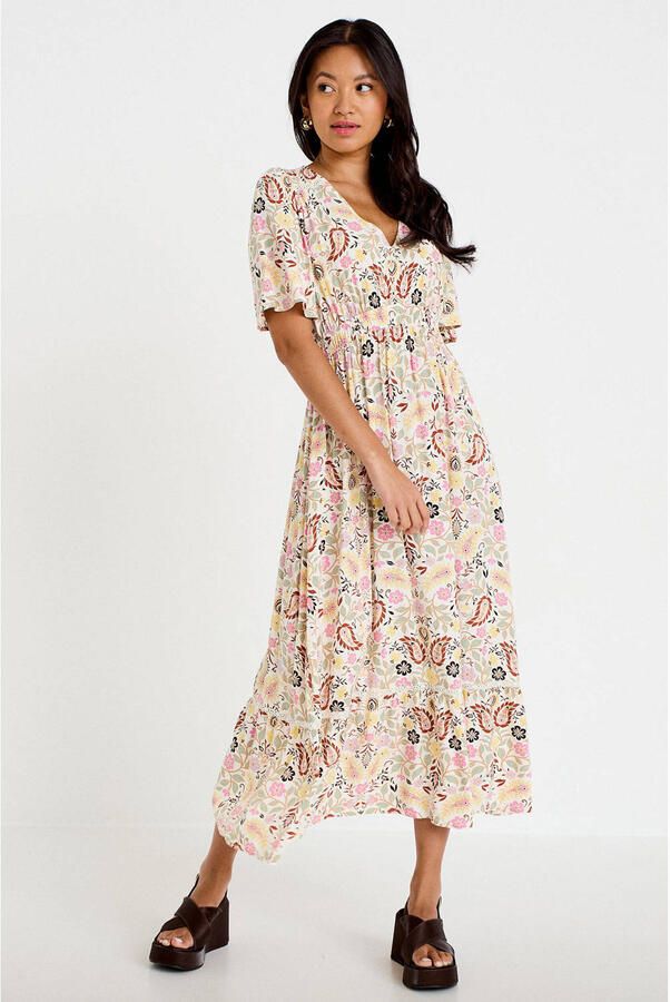 Cache maxi jurk met paisley ecru