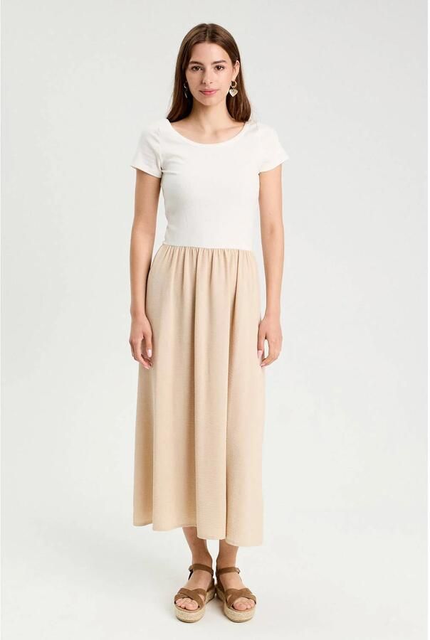 Cache midi jurk beige