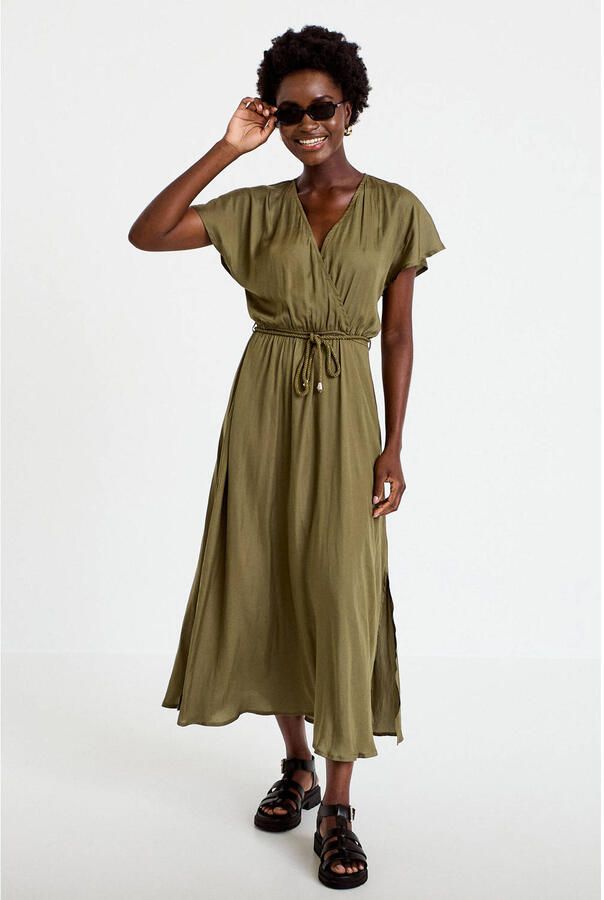 Cache midi jurk met ceintuur groen