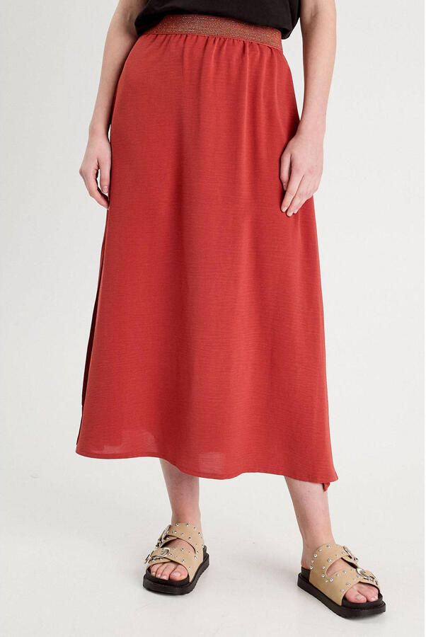 Cache midi rok koraalrood